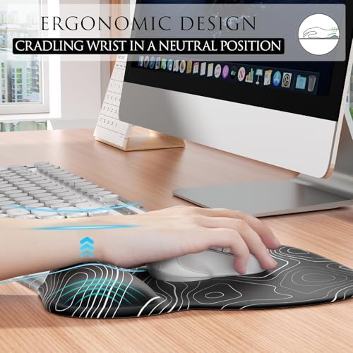 MROCO Ergonomic Mouse Pad Gel Wrist Rest, 9.4 x 8.1 in, Black Topographic - Image 4