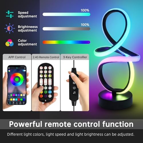 EIDISUNY Modern RGB Table Lamps, Multicolor Changing Spiral Bedside Lamp with Remote&APP, Cool Table Lamp, Dimmable LED Nightstand Lamp with Music Rhythm Modes for Bedroom, Living Room, Black(2 Pack) - Image 4