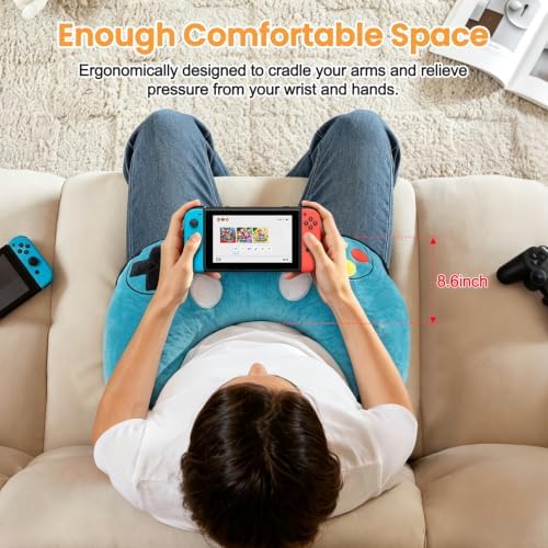 Gaming Pillow, Lap Desk Reading Pillow for Adults Teens, Arm Support Pillow for Sitting in Bed Sofa, Playing Steam Deck/Switch/Xbox/PS5, Gamer Gifts for Men Teenage Boy, Blue - Image 2