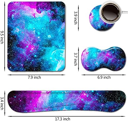AIMSA Keyboard Wrist Rest Support + Mouse Pad + Mouse Wrist Rest + Coaster, Ergonomic Memory Foam Anti-Slip Rubber Base 4 PCS Set Easy Typing Pain Relief, Galaxy Nebula Universe - Image 6
