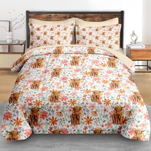 Pamnest Twin Comforter Set with Sheets, 5 Pieces Cute Highland Bedding - Image 3