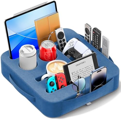 Couch Cup Holder Tray, Couch Caddy for Drink, Snack, Phone, Remote, Ipad, Game Controller, Large-size Sofa Cup Holder for Bed, Sofa, Car, Desk, Blue by Unknown