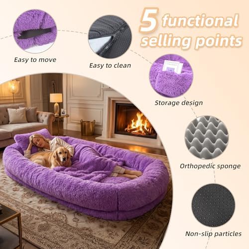 Human Dog Bed, Oversized Plush Lounger Bed with Plump Pillow and Blanket - Image 5