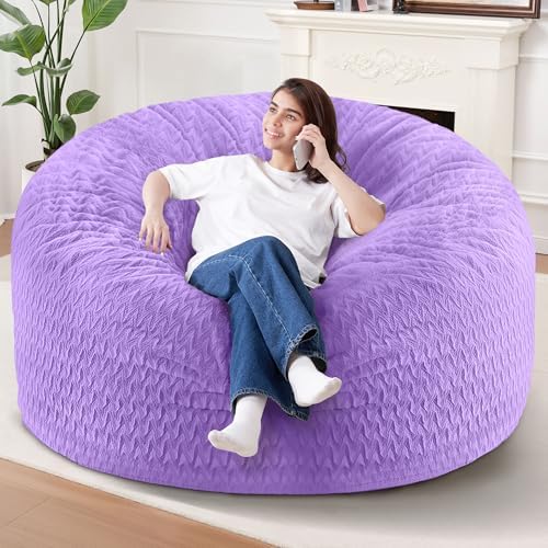 6FT Bean Bag Chair,Giant Bean Bag Chairs for Adults,Big Bean Bags with Memory Foam Filled, Large Beanbag Chairs with Chevron Plush Cover-Purple by HABUTWAYMakeYourLifeComfortable