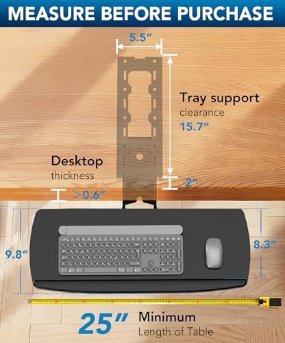 AX WABER Keyboard Tray Under Desk with Storage Drawer, Height Adjustable Keyboard Tray Slide Out 360° Swivel Tilt, Ergonomic Under Desk Mount Keyboard & Mouse Holder for Gaming Home Office, Black - Image 3