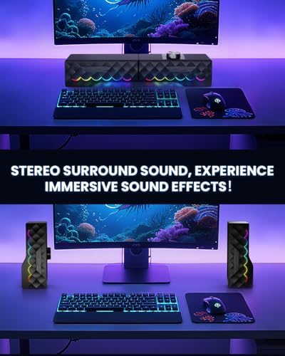 PC Speakers - 2 in 1 Detachable Computer Speakers with LED for Dynamic and Cool Gaming - Gaming Speakers with USB Cable for Desktop PC, Monitor, Laptop, Gaming Equipment - Image 2