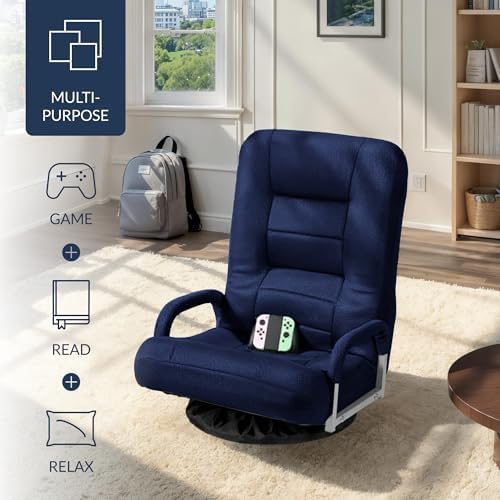 Best Choice Products Swivel Gaming Chair 360 Degree Multipurpose Floor Chair Rocker for TV, Reading, Playing Video Games w/Lumbar Support, Armrest Handles, Adjustable Foldable Backrest - Navy - Image 4
