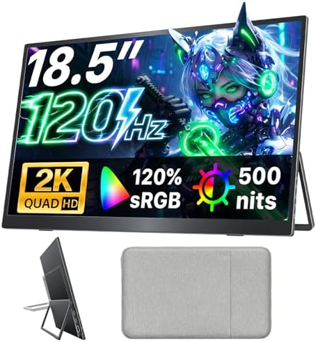 Upperizon Portable Monitor 18.5 inch 2K QHD 120% sRGB 120Hz IPS HDR HDMI USB-C Travel Monitor for Laptop MacBook PC Surface PS5 Xbox, Large External Display with Kickstand & Speakers, VESA Compatible by Upperizon