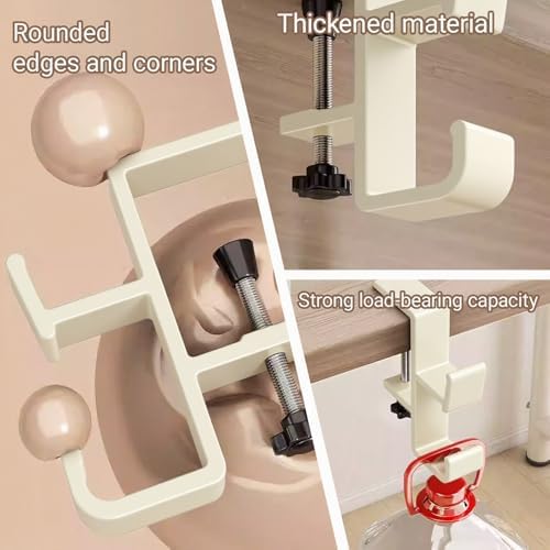 2-Pack Headphone Stand & Hook – Under Desk Headset Holder Clamp Mount for Gaming Headphones, Backpacks, Purses, Coats – Space-Saving Desk Accessories (White Dual Hook) - Image 4
