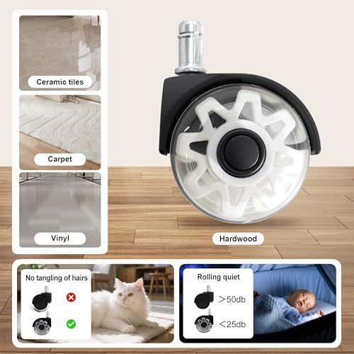 Frassie Nylon Gaming Chair Base Replacement Set with Bottom Plate Mechanism Gas Cylinder, 5 Dual Rubber Wheels (White) - Image 4
