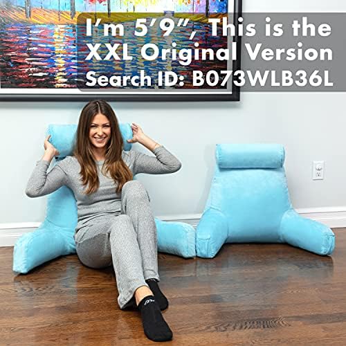 Husband Pillow Medium Reading Pillow with Arms - 23" Backrest for Sitting Up in Bed - Firm Support Bed Rest Pillow for Adults, Neck Roll, Removable Cover - TV, Reading, Lounging - Carolina Blue - Image 6