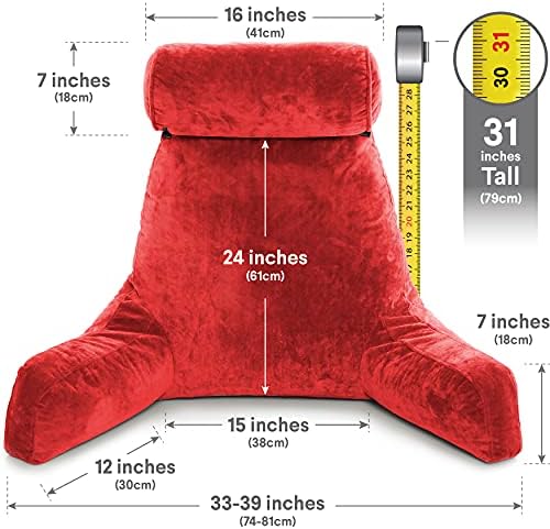 Husband Pillow XXL The Original for Adults - 30" Tall Backrest for Sitting Up in Bed - Firm Support Reading & Bed Rest Pillows for Adults, Neck Roll, Removable Cover - TV - Red - Image 4