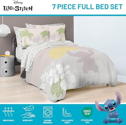 Disney Lilo and Stitch Full Size Comforter Set 7 Piece Bedding, Beige - Image 4