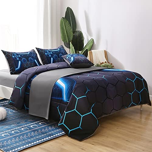 JQinHome Twin Gamer Comforter Set for Boys,6 Piece Bed in A Bag 3D Video Game Bedding -All Season Soft Microfiber Down Alternative Comforter Gamer Bedding Sets for Kids - Image 4