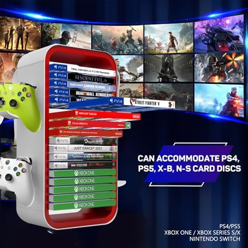 Game Storage Tower Compatible with PS5/ Xbox/Switch, Red - Image 4
