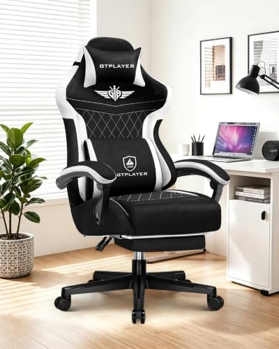GTPLAYER Gaming Chair with Footrest, Big and Tall Game Chair High Back Computer Office Chair with Lumbar Support for Adults, Ergonomic Swivel Games Chair with Cushion Gaming, Fabric Dark Black by GTPLAYER