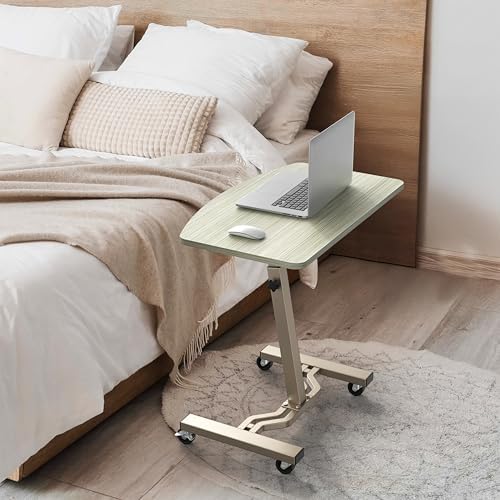 SHW Mobile Height Adjustable Laptop Rolling Cart w/Lockable Wheels, Maple - Image 7