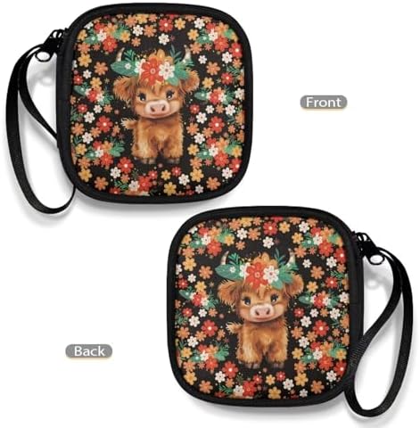 Floral Print Highland Cow Earphone Case Earbuds Small Carrying Cases Portable Headphone Organizer Storage Pouch Bag with Handle - Image 4