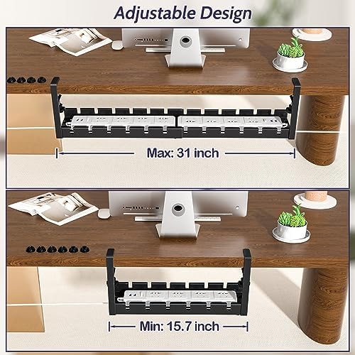 Shikha 2 Pack Cable Management Under Desk, 15.7"-31" Retractable Cable Management Tray, No Drilling Cord Organizer with Clamp for Desk, Under Table Wire Management Tray for Home Office - Image 3