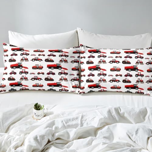 Erosebridal Red Tractor Bed Sheets Full Size Heavy Equipment Truck Sheet Set Kids Boys Girls Teens Harvester Tractor Bedding Set Construction Excavator Farm Equipment Fitted Sheet - Image 5