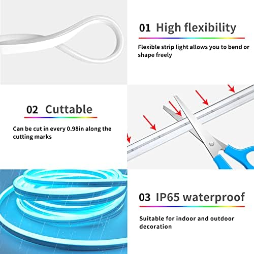 segrass 32.8ft LED neon Lights with Remote APP Control IP65 Waterproof Flexible Neon Strip Lights 24V RGB Rope Lights for Bedroom Room Outdoors Décor - Image 6