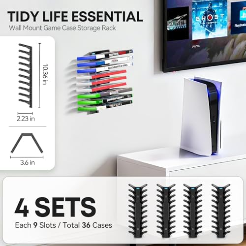 Video Game Storage Wall Mount for Switch/PS5/PS4/Switch2/XBX Game Case Holder, Gaming Shelf Mount Gamecase Organizer Up to 36PCS, Wall-Mounted Gaming Display Stand Tower for Gift, 4 Pack, Black - Image 2