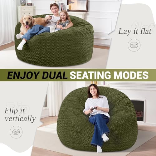 5FT Bean Bag Chair,Giant Bean Bag Chairs for Adults,Big Bean Bags with Memory Foam Filled, Large Beanbag Chairs with Chevron Plush Cover-Green - Image 2
