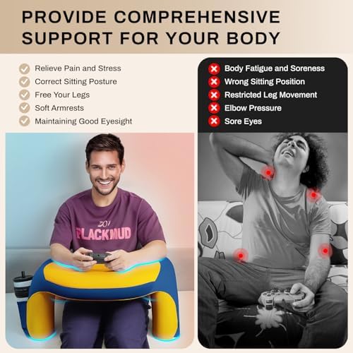 Reading Pillow, Gaming Pillow for Lap, Bed Desk for Laptop and Writing, Memory Foam Lap Desk for Reading, Working, Playing Steam Deck Switch or Sitting in Bed, Floor Sofa- Yellow - Image 3