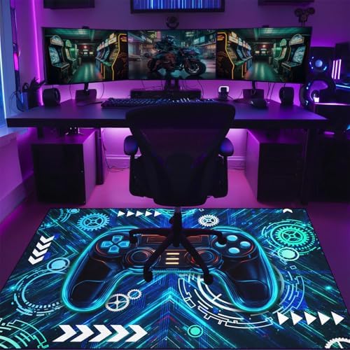 Gaming Rug for Boys Room - Gamer Rug, 4'6" x 6' Cool Gaming Carpet for Teens Boys Bedroom Playroom Decor, Blue Game Controller Gaming Carpet for Office Computer Chair Floor Mats - Image 2