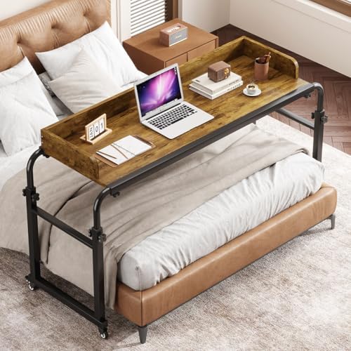 Saifu Overbed Table with Wheels, Red Brown by MakeupVanityDesk