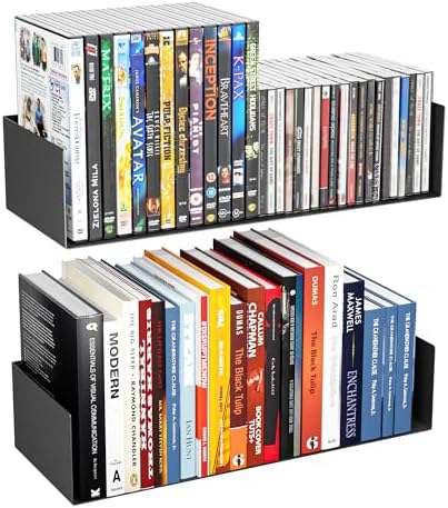 Metal Bali Floating Wall Shelves 15.5IN for Storage and Decor Wall Mounted CD DVD&Books Perfume, Make up Storage Shelves Living Room, Bedroom, Bathroom & Kitchen,2Pack,Black by YFEEN