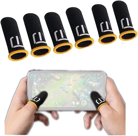 3 Pair Black Patterns Gaming Finger Sleeves Breathable Fingertips Gameler Sweatproof Games-Slip Thumb GR9l5 Gloves for Mobile Cell Phone Gaming Finger Sleeves by Galyacht