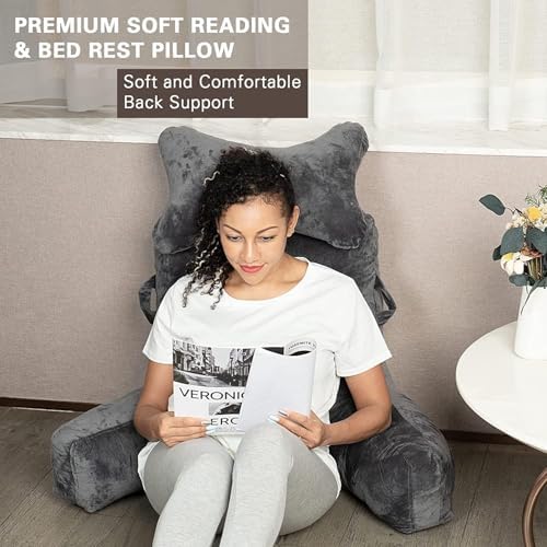 SLIGUY Reading Pillow-Bed Rest Pillow with Detachable Neck Roll & Support Arm for Sitting in Bed Couch or Floor-Backrest Reading Pillow Adult Back Pillow for Reading/Watching TV/Gaming,Dark Grey - Image 6