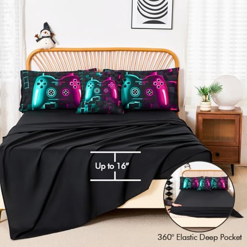PERFEMET Game Boys Twin Bedding Sets 6 Pieces Purple Teal Gaming Comforters - Image 5