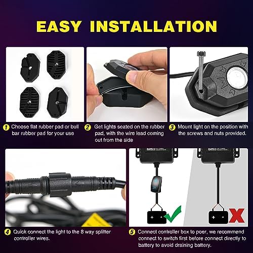 Nilight RGB LED Rock Lights Kit 6 Pods Underglow Multicolor Neon Pod - Image 6