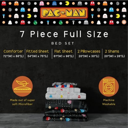 Pac-Man Gaming Bedding 7 Piece Super Soft Cozy Reversible Comforter and Sheet Set with Sham, Full, (Officially Licensed Product) By Franco - Image 3