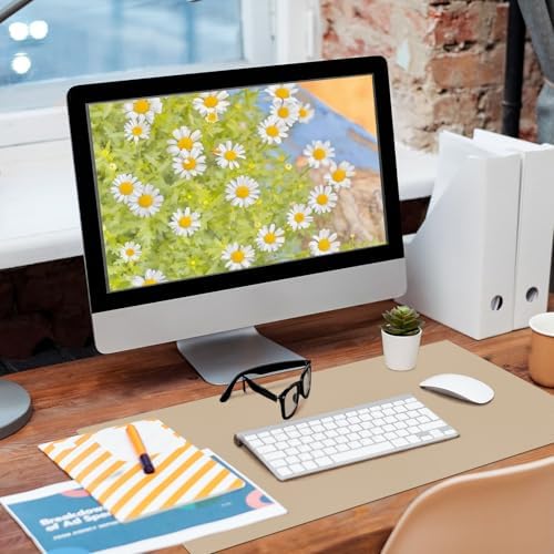 Bloss Beige Desk Mat 23.6" x 13.8", Desk Matt for Desktop, Large Leather Mouse Pad Waterproof, Computer Mat for Office Work/Home/Decor/Protector - Image 2