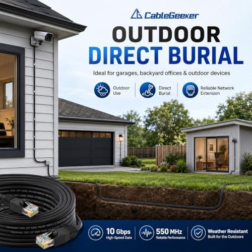 CableGeeker Cat 6 Outdoor Ethernet Cable, 200 ft, Direct Burial, Black - Image 3
