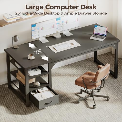 Mericonia 63" Reversible Computer Desk with Drawer, 1" Thick Office Desk - Image 3