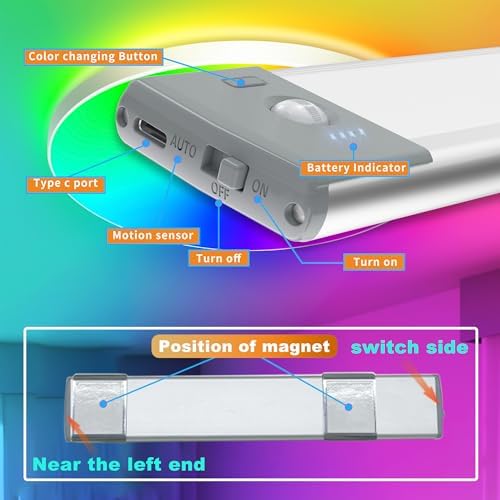 LEPOTEC 1 Pcs RGB LED Wall Lights,Wall Sconces Lamp with App Remote Control,Gaming Light Bar,Under Cabinet Lighting with Music Sync,Rechargeable Battery Operated Night Closet Light for Living Room - Image 4