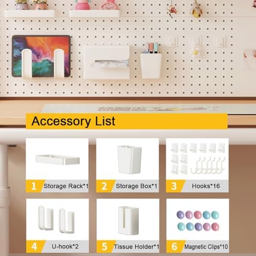 Pegboard Wall Organizer Panels.Clamp On Desk Shelf - 2 Tier Pegboard Display Rack for Home Office, Dorm, Gaming, & Computer - 23.6in White Storage Solution - Image 7