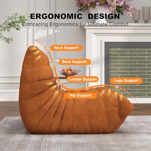 Full Foam Loveseat Sofa, Adult Bean Bag Floor Couch with Waterproof Fabric | Dark Orange, armless fireside shape for living rooms, apartments, offices, reading corners, movie nights, and daily lounging. - Image 3