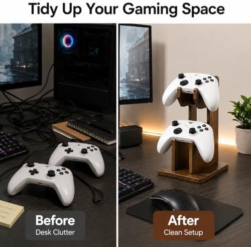 Wooden Controller Holder, Controller Stand with 2-Tier Gamepad Storage - Image 4