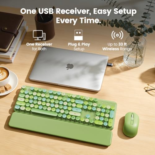 Wireless Keyboard and Mouse Combo, Magnetic Wrist Rest, Round Keycap, Green - Image 6