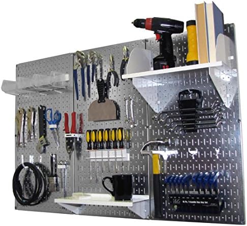 Wall Control Pegboard Organizer 4 ft. Metal Pegboard Standard Tool Storage Kit with Galvanized Toolboard and White Accessories by Wall+Control