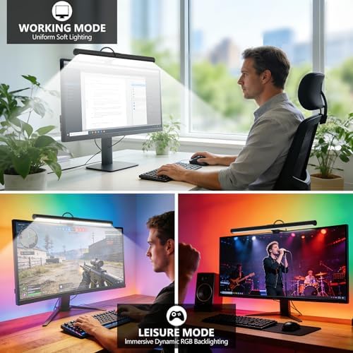 RGB Monitor Light Bar, Eye-Care Dual Light Reading Screen Lamp, 9 Modes Gaming Backlight LED Computer Lamp, 3 Colors Dimmable Frontlight, 15.75'' USB Desk Lights for Home, Office - Image 7