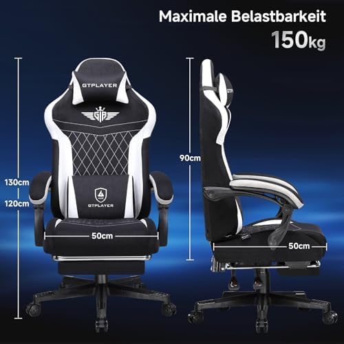 GTPLAYER Gaming Chair with Foot Rest & Pocket Spring Cushion, Ergonomic High Back Computer Desk Chair with Headrest & Lumbar Support for Back Pain Relief, Lividity - Image 3