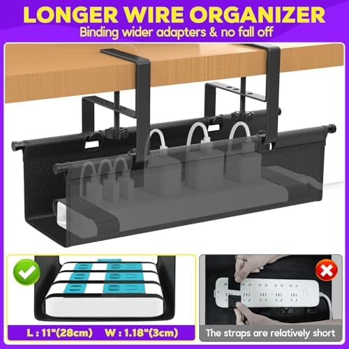 Under Desk Cable Management Tray, REFLYING 14.6" Cable Management Under Desk No Drill,Adjustable Clamp Cord Wire Organizer, Cord Hider for Standing Table, Wire Hider for Office,Home (Small) - Image 5