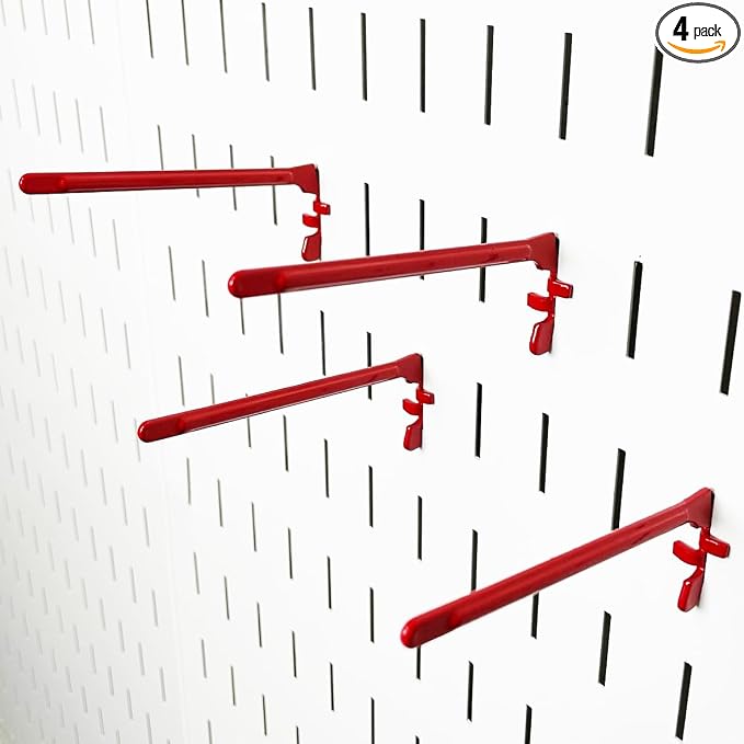 Wall Control Paint Brush Hook and Thread Spool Holder Storage Organizer Pegs Metal Pegboard - (4) Pack of Narrow 3.5-Inch Reach Slotted Peg Hooks for Paint Brushes and Spools (Red) by Wall+Control