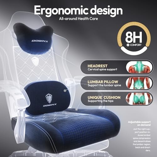 Dowinx Gaming Chair with Heated Massage Lumbar Support,Big and Tall Fabric Gaming Chairs for Adults with Footrest, Ergonomic Computer Game Chair with Poket Spring Cushions, 350lbs, Black - Image 6